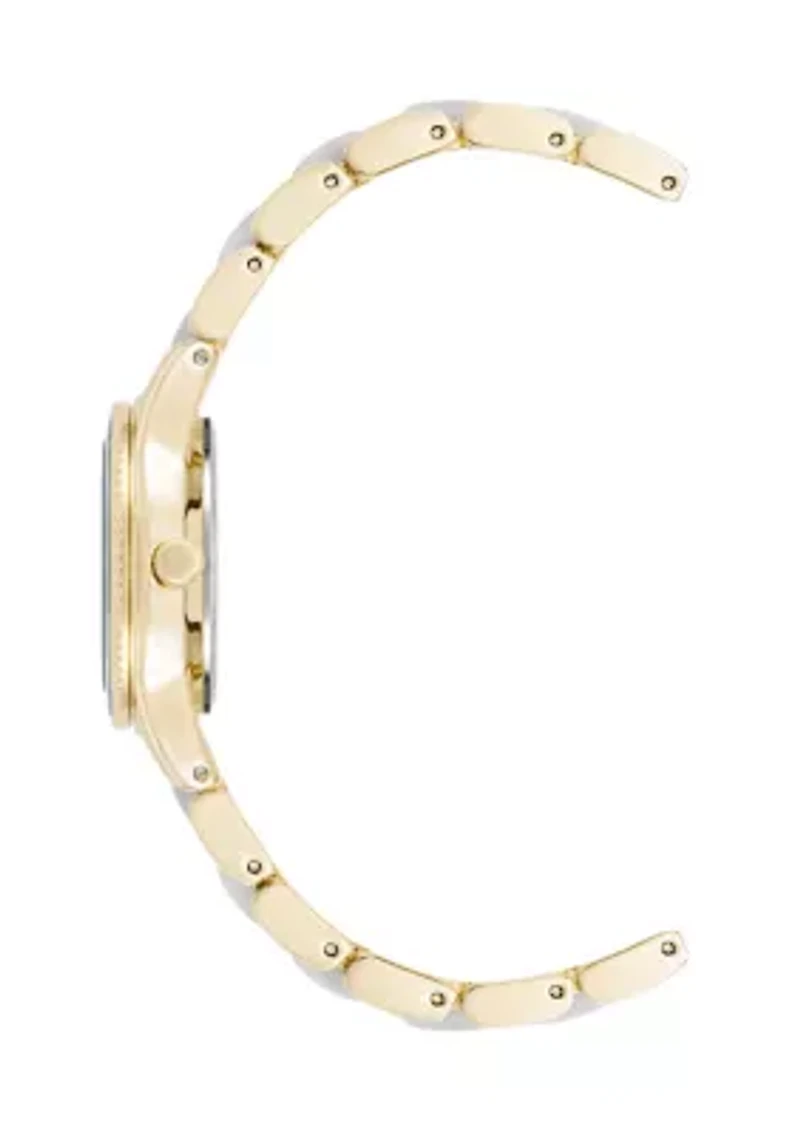Quartz Ivory Pearlescent Acetate and Gold-Tone Metal Alloy Link Bracelet Watch