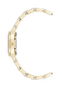 Quartz Ivory Pearlescent Acetate and Gold-Tone Metal Alloy Link Bracelet Watch