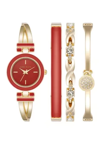 Red Gold Tone Watch and Bracelet Set