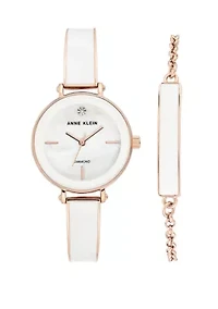 Rose Gold Metal White Enamel Diamond Bracelet Watch