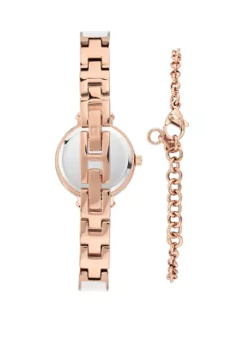 Rose Gold Metal White Enamel Diamond Bracelet Watch