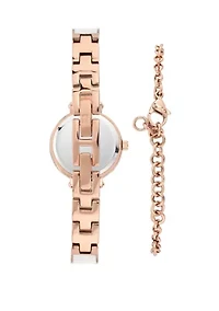 Rose Gold Metal White Enamel Diamond Bracelet Watch