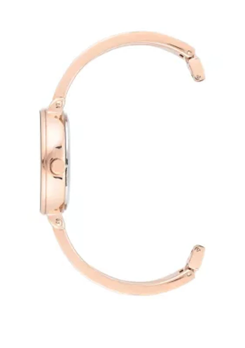 Rose Gold Metal White Enamel Diamond Bracelet Watch