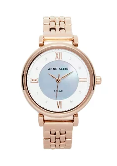 Women's Solar Rose Gold Metal Bracelet Watch 
