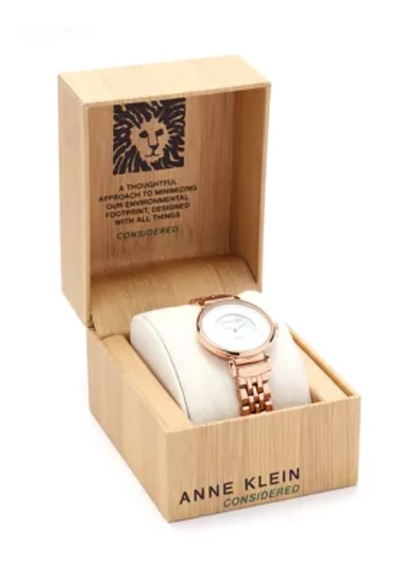 Women's Solar Rose Gold Metal Bracelet Watch 
