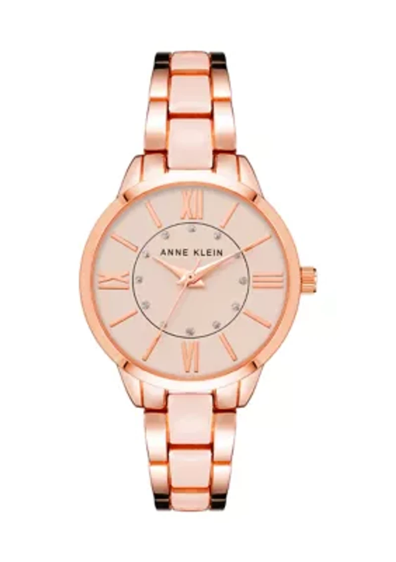 Rose Gold Tone Metal with Blush Enamel Bracelet Watch