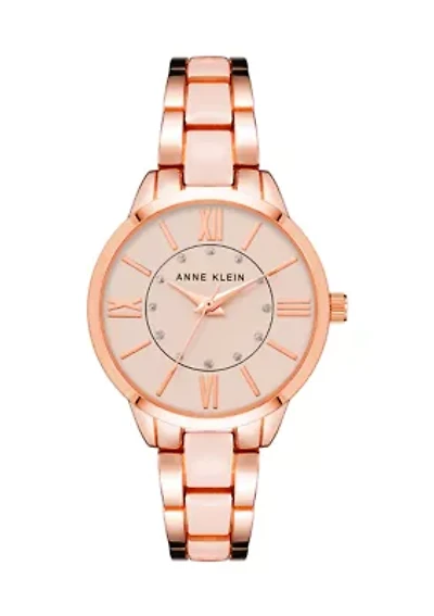 Rose Gold Tone Metal with Blush Enamel Bracelet Watch
