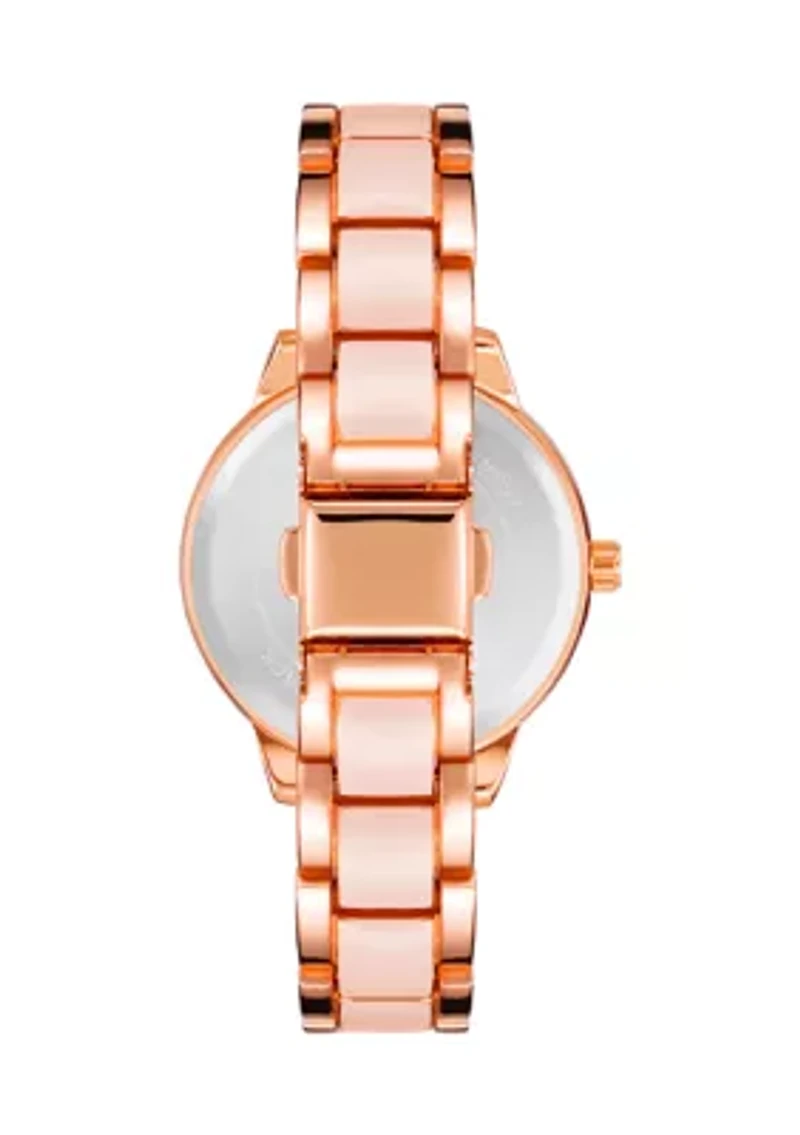 Rose Gold Tone Metal with Blush Enamel Bracelet Watch