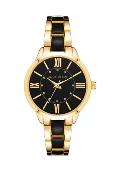 Gold Tone Metal with Black Enamel Bracelet Watch