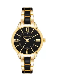 Gold Tone Metal with Black Enamel Bracelet Watch