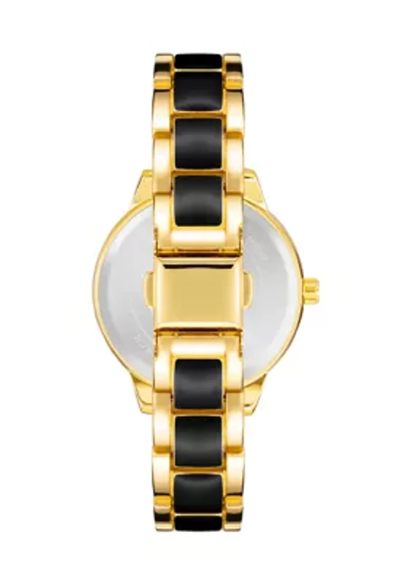 Gold Tone Metal with Black Enamel Bracelet Watch