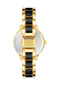 Gold Tone Metal with Black Enamel Bracelet Watch