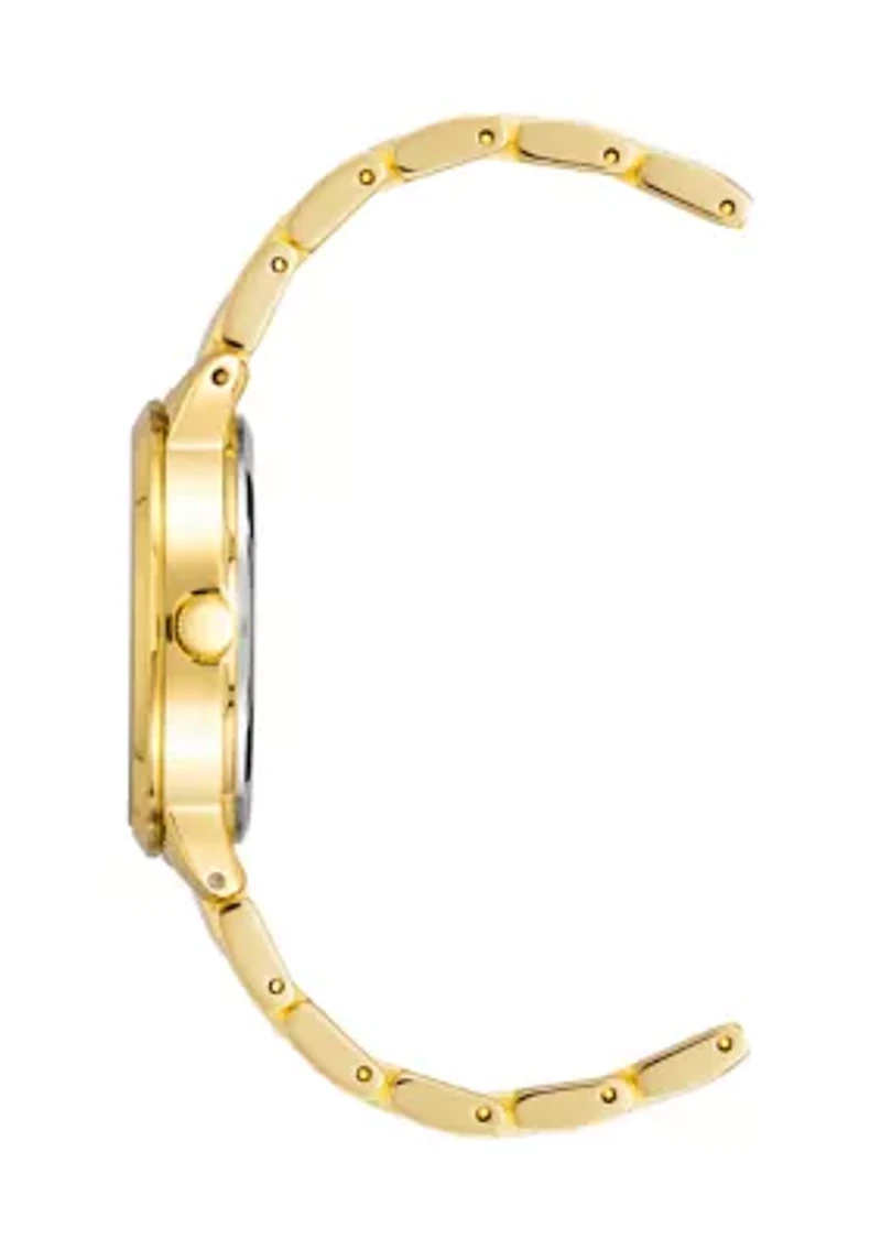 Gold Tone Metal with Black Enamel Bracelet Watch
