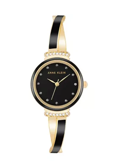 Gold Tone and Black Enamel Bangle Watch