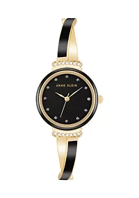 Gold Tone and Black Enamel Bangle Watch