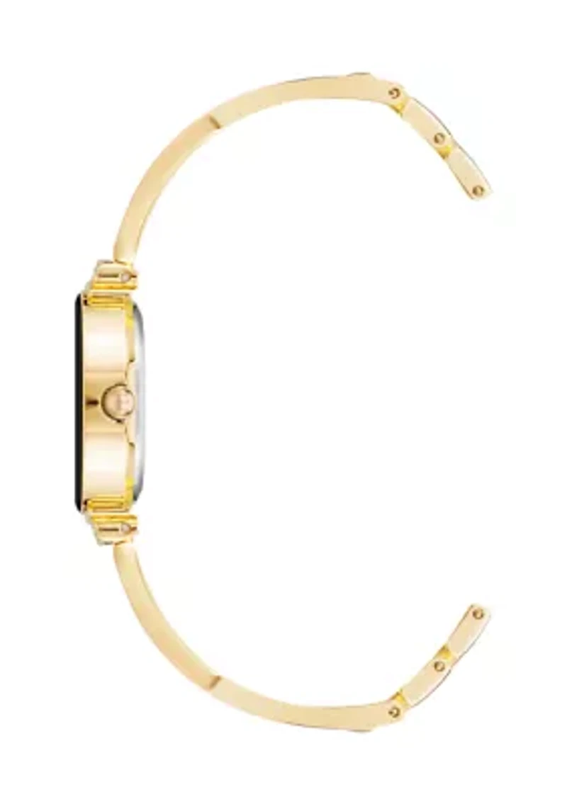 Gold Tone and Black Enamel Bangle Watch