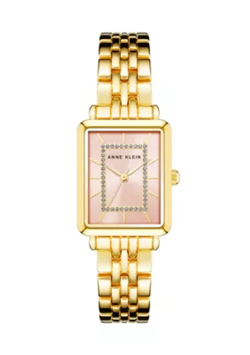 Quartz Rectangular Gold Tone Alloy Pink Dial Watch