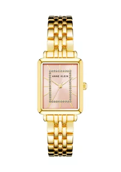 Quartz Rectangular Gold Tone Alloy Pink Dial Watch