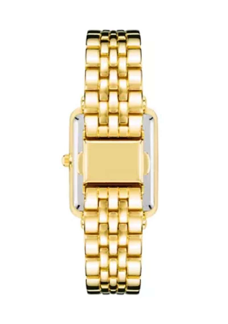 Quartz Rectangular Gold Tone Alloy Pink Dial Watch
