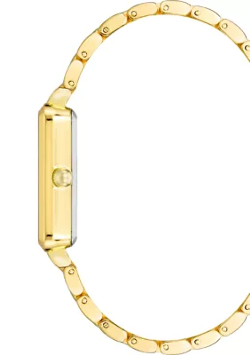Quartz Rectangular Gold Tone Alloy Pink Dial Watch