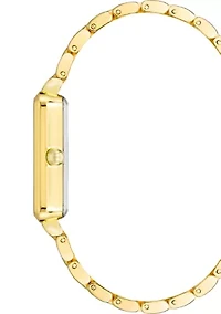 Quartz Rectangular Gold Tone Alloy Pink Dial Watch
