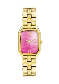 Women's Gold-Tone Link Bracelet with Pink Mother of Pearl Dial Watch, 24mm