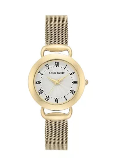 Gold Mesh Roman Numeral Dial Watch 
