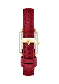 Rectangular Gold Tone Metal with Red Genuine Leather Strap Watch