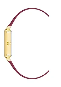 Rectangular Gold Tone Metal with Red Genuine Leather Strap Watch