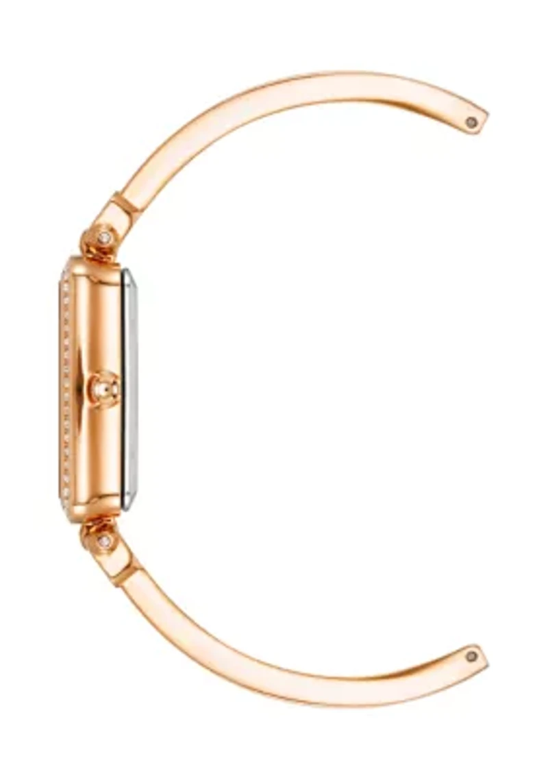 Women's Pink Enamel and Rose Gold Tone Alloy Bangle Watch Set