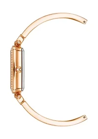 Women's Pink Enamel and Rose Gold Tone Alloy Bangle Watch Set