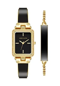 Quartz White Enamel and Gold-Tone Alloy Bangle Watch and Bracelet Set