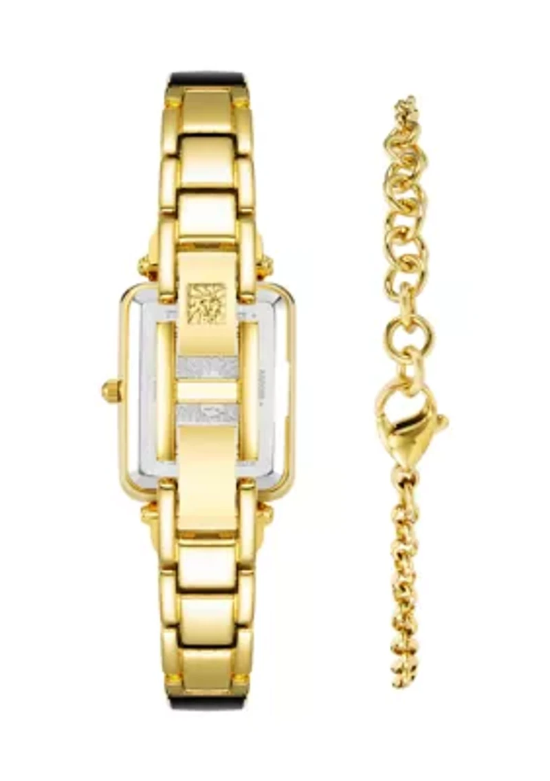 Quartz White Enamel and Gold-Tone Alloy Bangle Watch and Bracelet Set