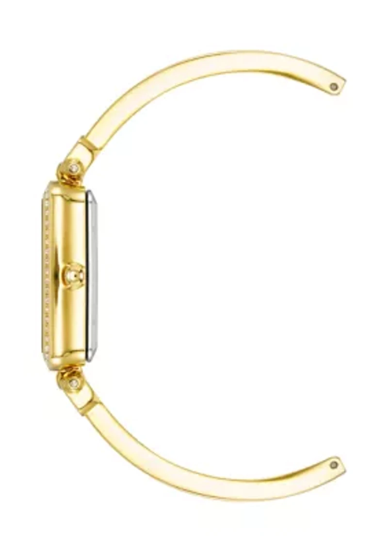 Quartz White Enamel and Gold-Tone Alloy Bangle Watch and Bracelet Set