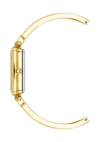 Quartz White Enamel and Gold-Tone Alloy Bangle Watch and Bracelet Set