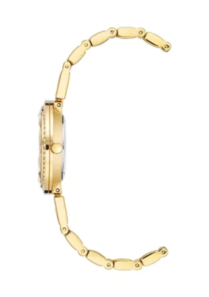 Round Lavender Mother of Pearl Dial Gold Plated Bracelet Watch 