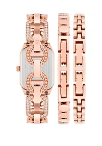 Women's Rose Gold-Tone Metal Link Bracelet Watch Set, 24 Millimeter