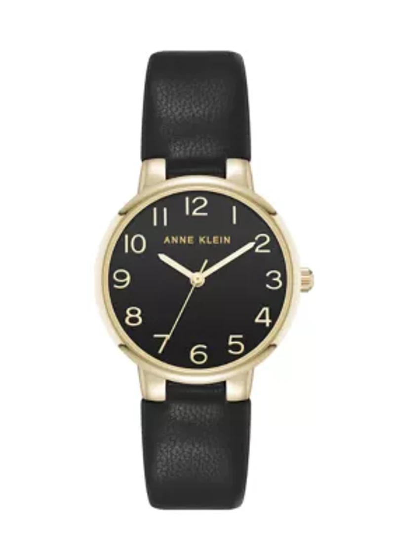 Quartz Easy to Read Faux Leather and Gold Tone Alloy Metal Watch