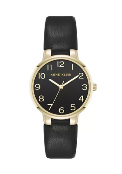 Quartz Easy to Read Faux Leather and Gold Tone Alloy Metal Watch