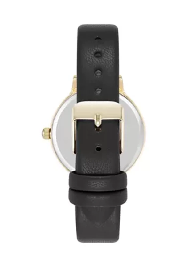 Quartz Easy to Read Faux Leather and Gold Tone Alloy Metal Watch