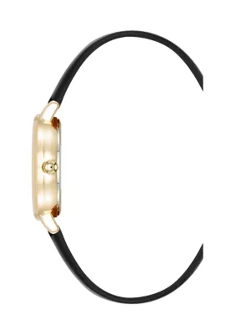 Quartz Easy to Read Faux Leather and Gold Tone Alloy Metal Watch