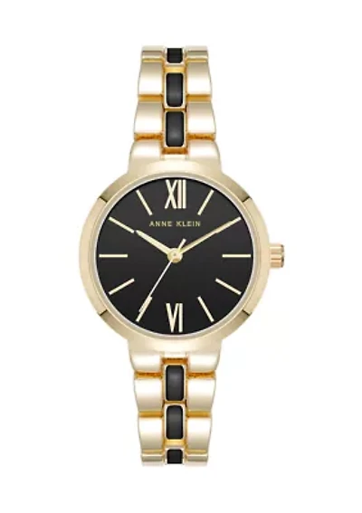 Black Enamel Gold Tone Analog Watch
