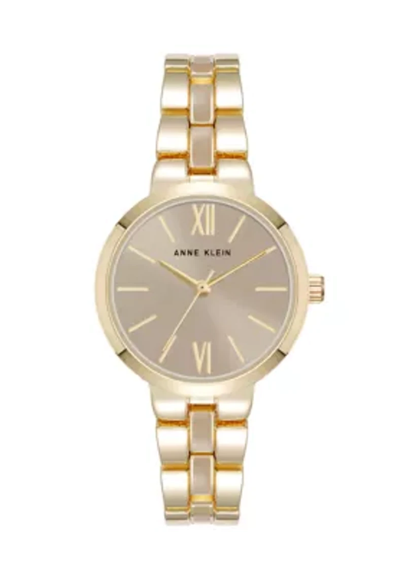 Quartz Modern Taupe Enamel and Gold Tone Alloy Metal Watch
