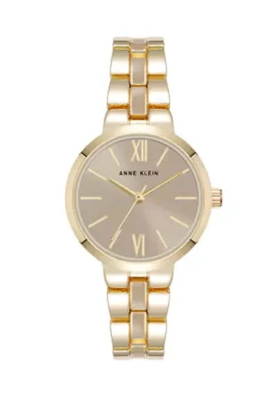 Quartz Modern Taupe Enamel and Gold Tone Alloy Metal Watch