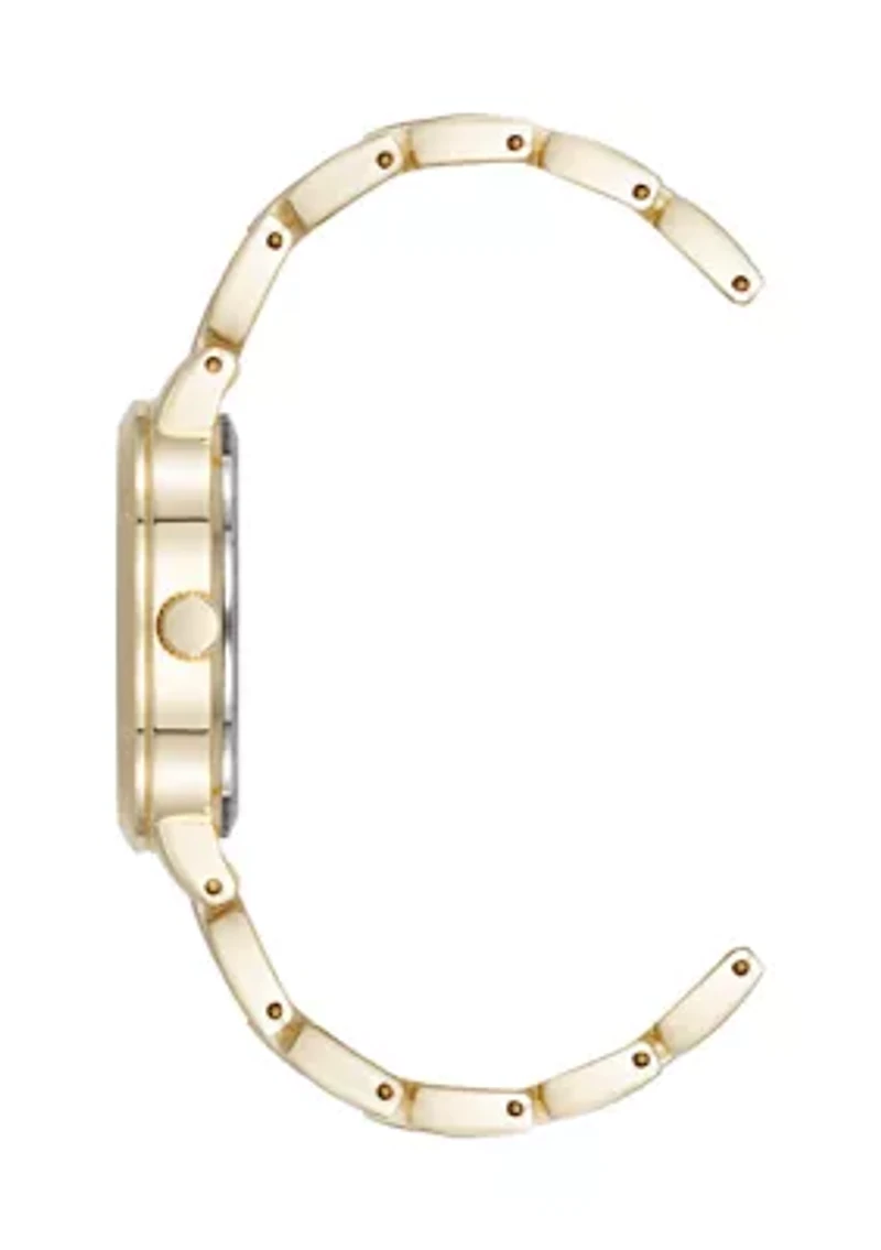 Quartz Modern Taupe Enamel and Gold Tone Alloy Metal Watch