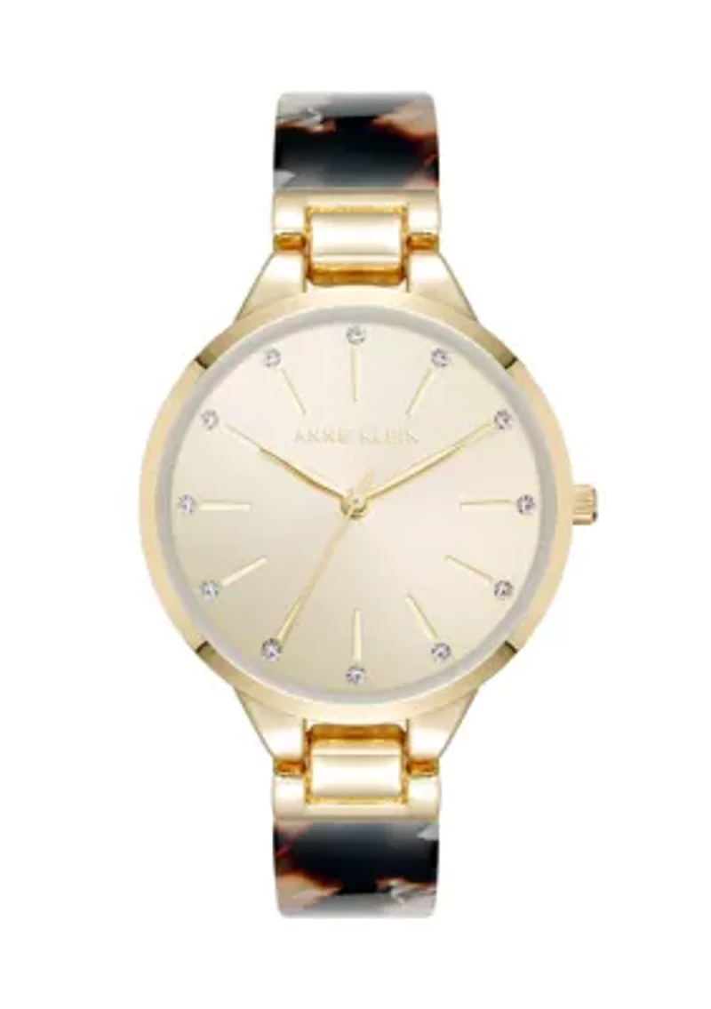 Quartz Boyfriend Acetate and Gold Tone Alloy Metal Bangle Watch