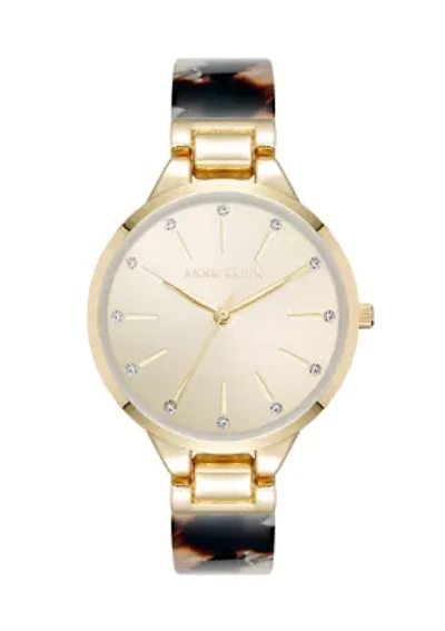 Quartz Boyfriend Acetate and Gold Tone Alloy Metal Bangle Watch