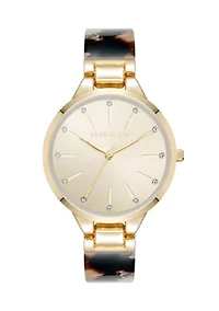 Quartz Boyfriend Acetate and Gold Tone Alloy Metal Bangle Watch