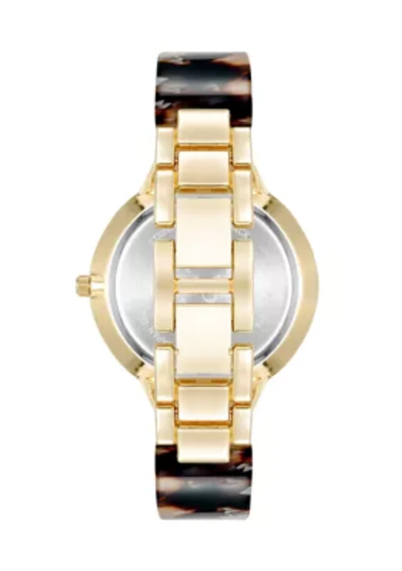 Quartz Boyfriend Acetate and Gold Tone Alloy Metal Bangle Watch