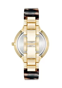 Quartz Boyfriend Acetate and Gold Tone Alloy Metal Bangle Watch